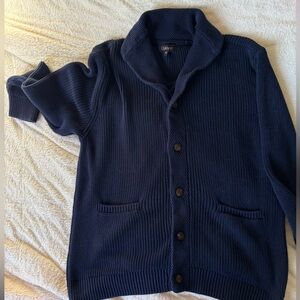Quince Navy Shawl Collar Button Front Cardigan Sweater
